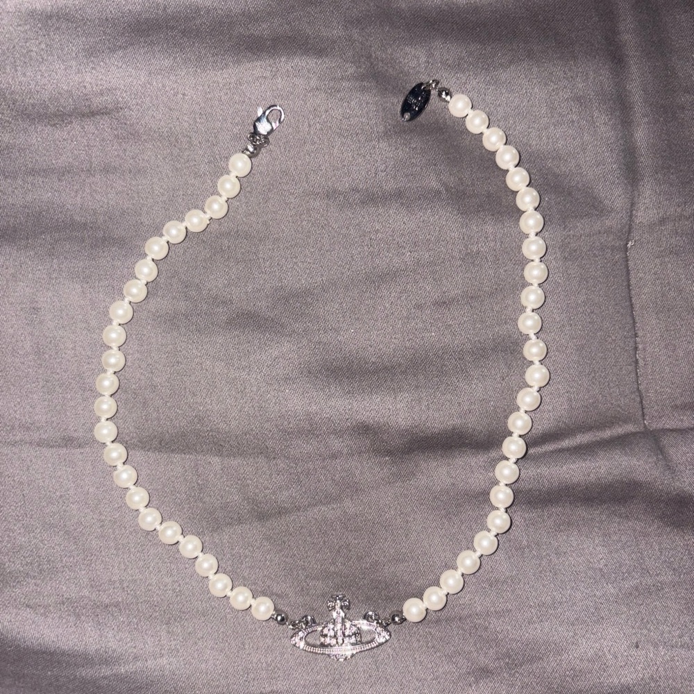 Vivienne Westwood Necklace Pearl Choker Silver IN BAG